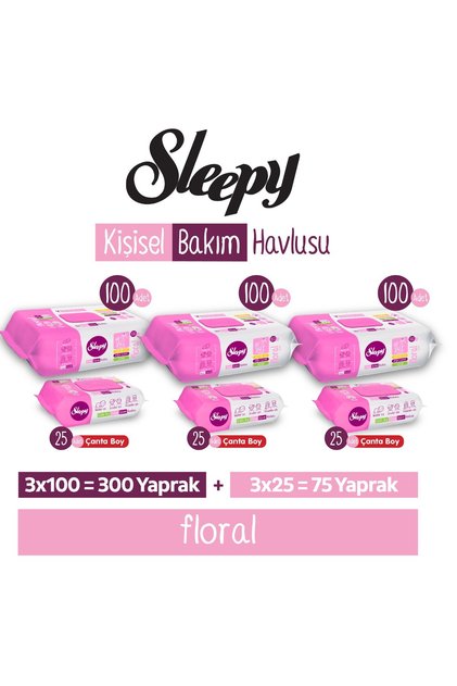 Floral Kişisel Bakım Havlusu 3x100 (300 Yaprak) + Çanta Boy 3x25 (75 Yaprak)