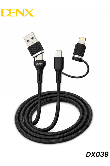 كابل شحن سريع 4 في 1 من USB A إلى Type C متعدد الموصلات، مزود بخيوط نايلون مضفرة، لنقل البيانات، بطول 1 متر، طراز DX039