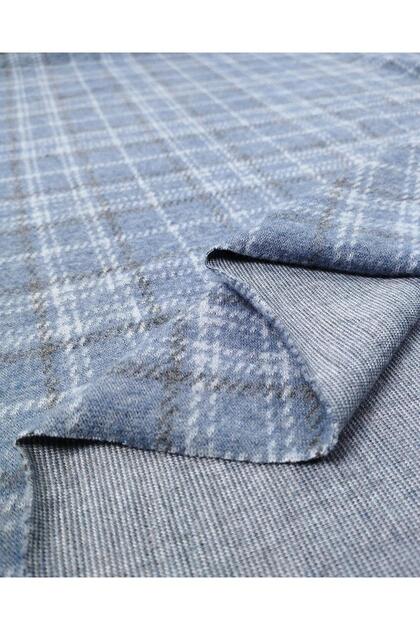 Blue Anthracite Plaid Jacquard Knitted Fabric Flexible Soft Width: 145cm