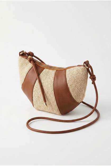 Croissant Model Hand and Shoulder Bag with Straw Detail and Adjustable Strap