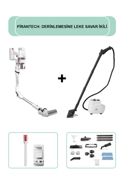 PiranTech ES-330 PRO Dikey Süpürge & CB-103A Profesyonel Buharlı