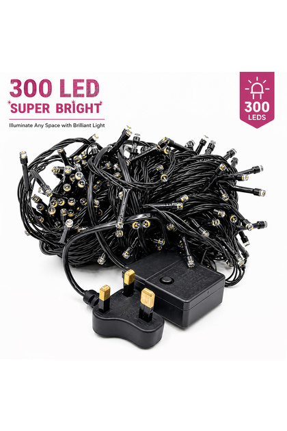 300 مصباح LED أبيض دافئ على شكل سلسلة، مقاوم للماء، للاستخدام الداخلي والخارجي، أضواء زينة عيد الميلاد مع مؤقت