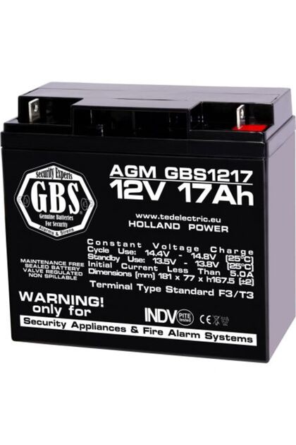 Acumulator Stationar AGM VRLA Etans 12V 17A F3 T3, Dimensiuni 181mm x 77mm x h167mm