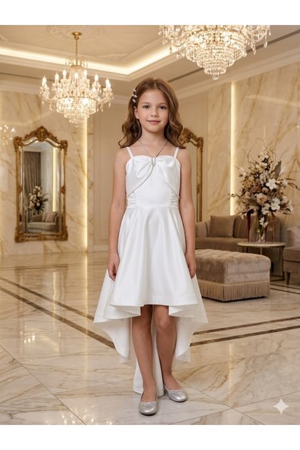 Off the Shoulder Short Front Long Back Girls Evening Dress Princess Dress