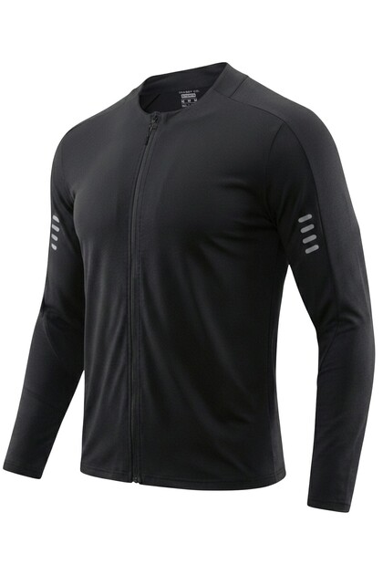 . Erkek Tam Fermuarlı Dalgıç Kumaş Uzun Kollu Slim Fit Esnek Spor Sweatshirt