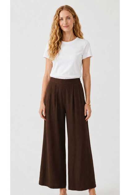 Women's Plus Size Elastic Waist High Waist Wide Leg Tril Tril Summer Pants 18310
