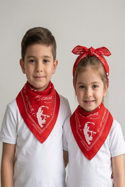 Ataturk Signed and Silhouetted Red Bandana & Scarf - Child and Adult | Unisex | 52*53 cm
