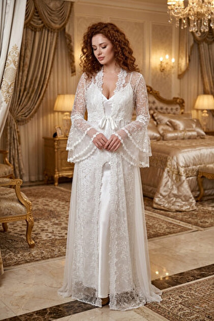 Big Mama Full Length Lace Women's Modern Dressing Gown - Prayer Robe -  Comfortable & Soft- Trendyol