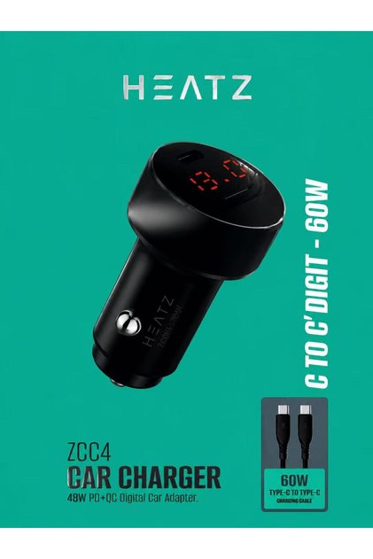 60W Car Charger Black – type c to c