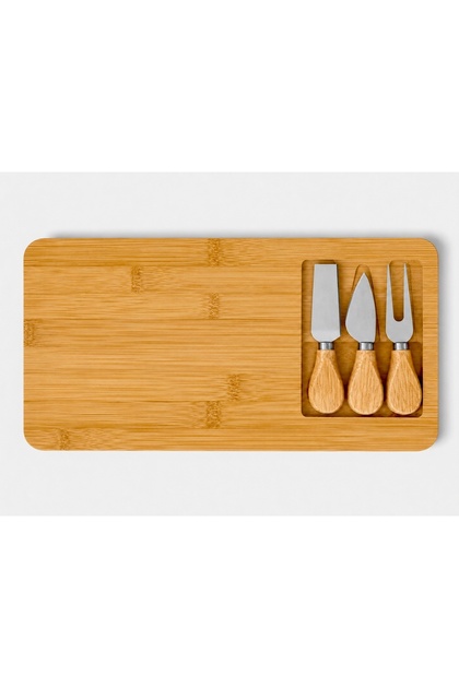 Bamboo Cheese Presentation Board Set, with 3 Attachments, 4 Pieces, Wooden Serving, Deli, Breakfast Presentation Plate, 38X17 cm