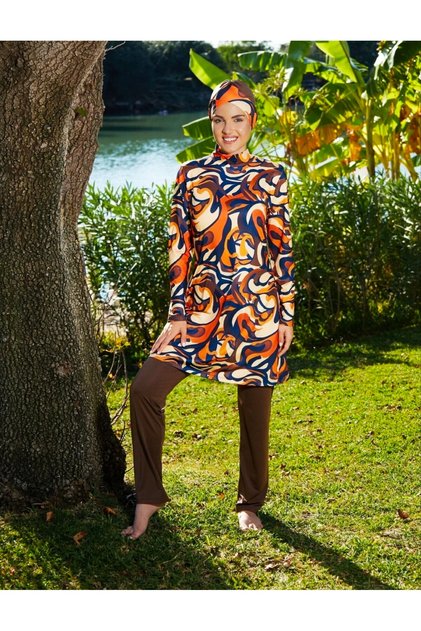 Patterned Tights Full Covered Hijab Swimsuit