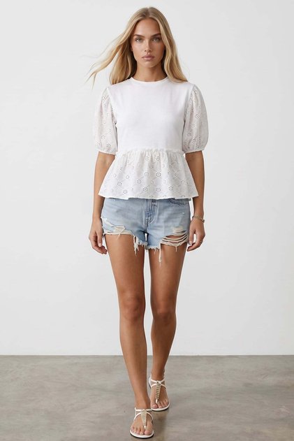 White Self-Textured Laced Blouse Alc-X15522
