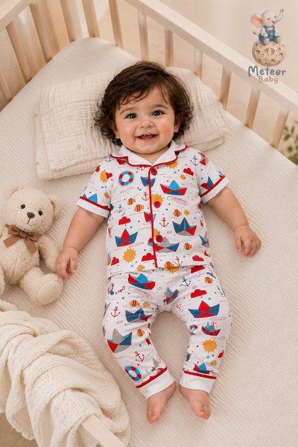 Boy's Sea-Themed Pajama Set with Cotton Shorts