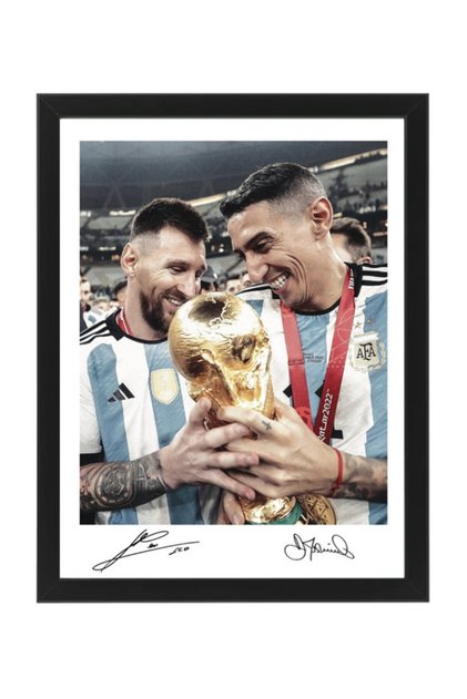 Messi and Di Maria Argentina Autographed Poster with Frame 50x40cm