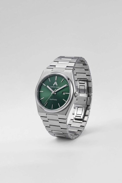 Men's Analog Steel Cord Wrist Watch Silver/Green