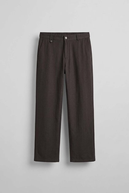 Men's Relaxed Fit Linen Look Trousers Dark Brown