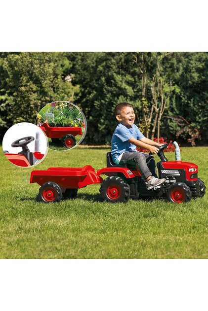 Oyuncak Romorklu Traktor Pedallı - Kırmızı