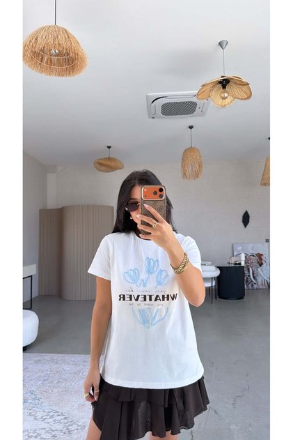 Brown Piping Detailed Whatever Tshirt