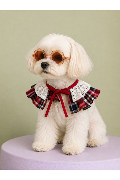 Small Breed - Ruffled Plaid Scallop Collar Dog Accessory – Premium Pet Collar with Stylish Bow