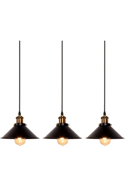 3pc Industrial-style black wrought iron pendant light for kitchen, dining room, bar, or balcony; adjustable cable pendant light; living room ceiling light; diameter: 30 cm; bulb included