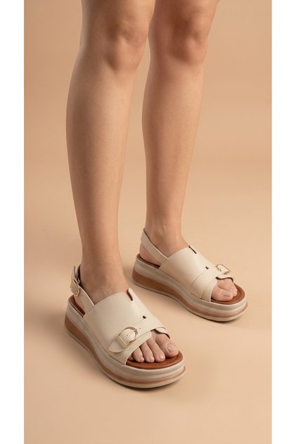 High-Heeled Ankle Buckle Women's Summer Sandals with Gold Buckle Detail on the Front