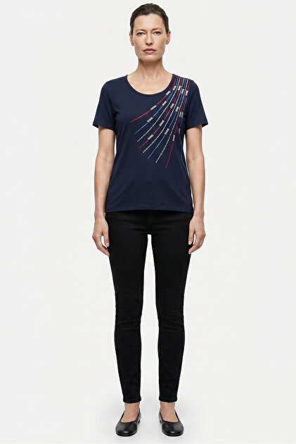Gilded Printed Comfortable Fit T-Shirt - Navy Blue
