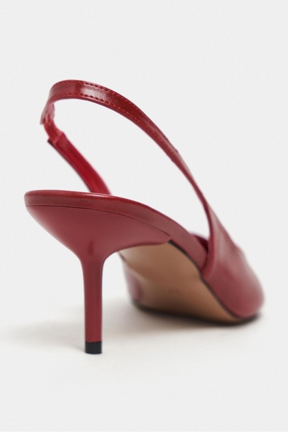 NİŞANTAŞI SHOES Aden Kırmızı Rustik Desenli Önü Açık Sivri Burun