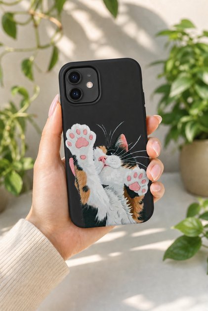 iPhone 11 Compatible Launch Silicone Little Paw Cat Themed Shock Absorbing Case Black
