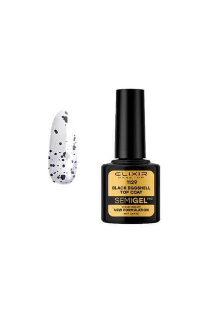 SEMI GEL (ΗΜΙΜΟΝΙΜΟ ΒΕΡΝΙΚΙ) -1129 (Black EGGSHELL TOP COAT NO WIPE) 8ML