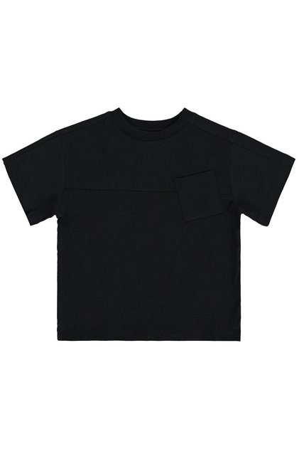 Basic Flamlı T-Shirt for 2-5 Years Old - Black