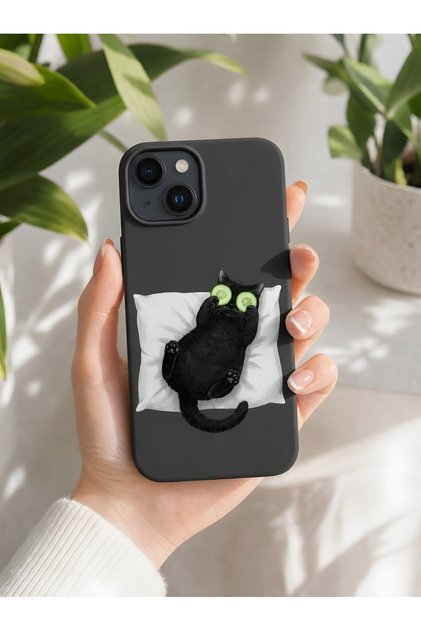 iPhone 13 Compatible Launch Silicone Funny Hilarious Cat Themed Shock Absorbing Case Black