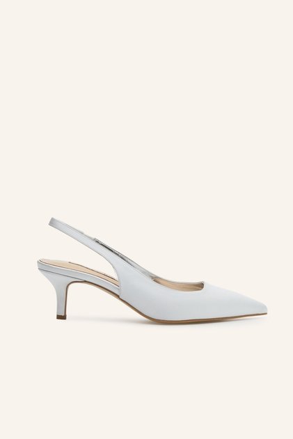 Gümüş Saten Mini Topuklu Stiletto
