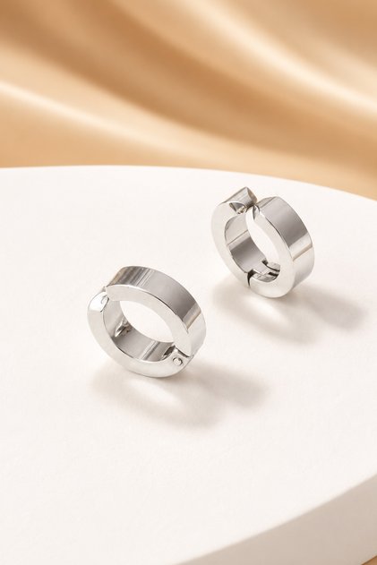 Unisex Silver Color Compressing Hoop Earrings