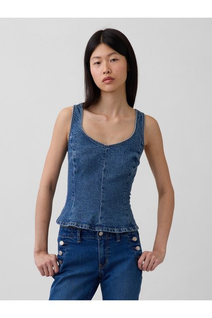 Kadın Mavi Denim Fitted Peplum Bluz