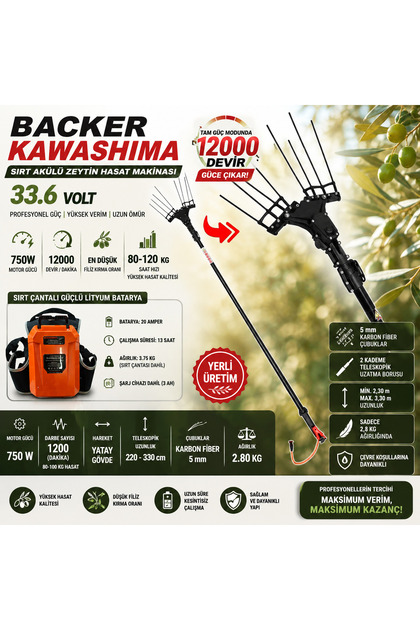 Kawashima Sırt Akülü Zeytin Hasat Makinası 33.6 Volt