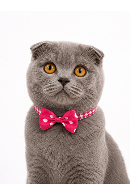 Pembe Ayarlanabilir Lastik Şeritli Papyon Kedi Köpek Tasma