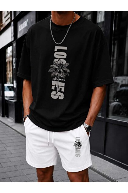 Men's Oversize Los Angeles Printed Shorts Set Comfortable Fit