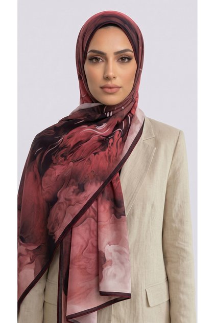 Yanki Patterned Viscose Shawl - Dried Rose