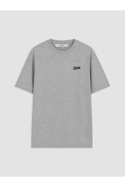Tricou bărbătesc cu guler rotund, brodat, croială standard