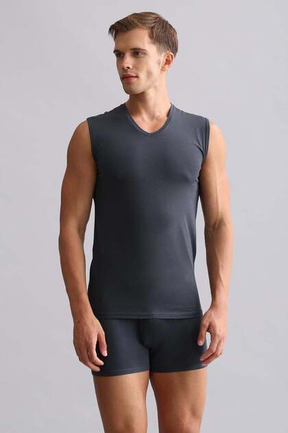 Egyptian Modal by Tencel Hercules Slim Fit V-Neck Sports Athlete Undershirt / T-Shirt Anthracite