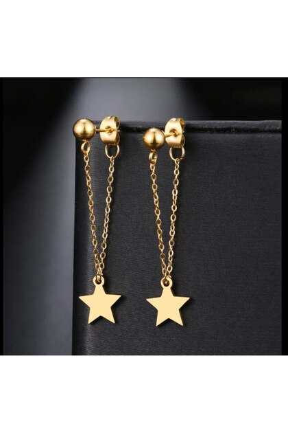 Women's Elegant Earrings with Hanging Chain and Star Figure