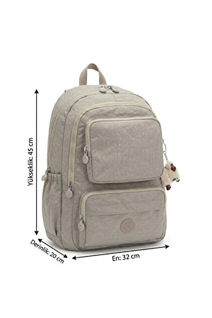 Crinkle Fabric Waterproof Beige Backpack Multi-Compartment High School University School and Daily Use Unisex Bag