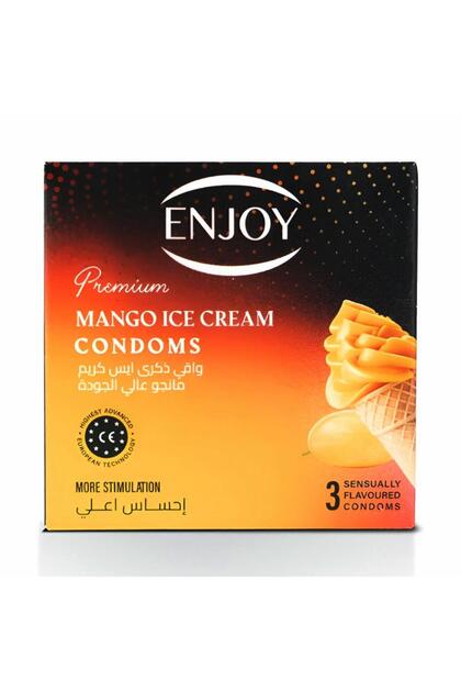 Ainjoy 3Pcs Premium Condoms Mango Ice Cream Flavor Higher Sensation