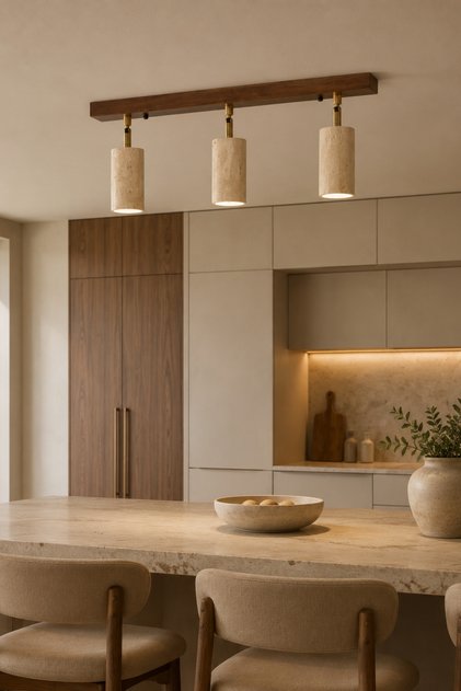 Liebe Walnut Traverten Mermer Ceviz Ahşap Lineer Üçlü Tavan Spot Avize GU10 Ampul Dahil Modern Lamba