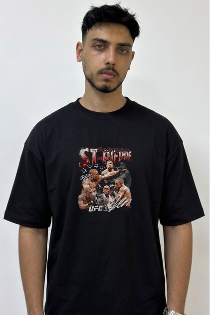 Georges St Pierre Design Printed Oversize Black T-Shirt