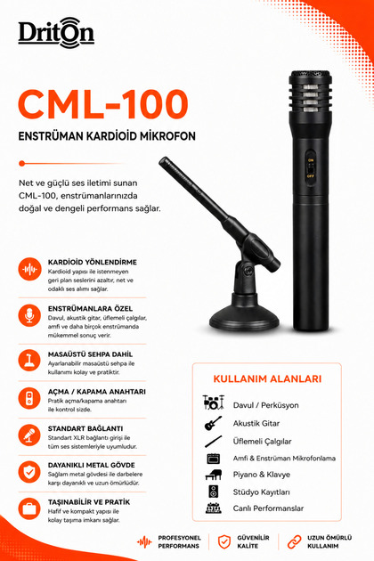 CML-100 ENSTRÜMAN KARDİOİD 48V MİKROFON