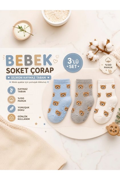 Baby Socks 3-Pack with Non-Slip Soles