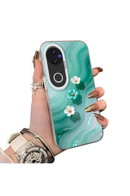 Vivo V50 Compatible Silicone Edge Hard Back Case Couple Phone Case with Floral Pattern