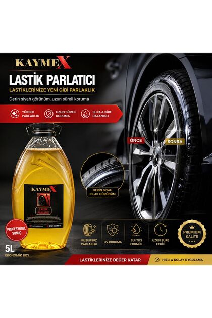 Lastik Parlatıcı 5 Litre | Profesyonel Lastik Bakım Sıvısı | Derin Siyah Islak Görünüm | UV Korumalı | Uzun Süre Kalıcı Parlaklık