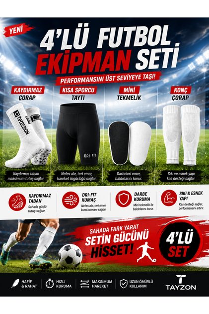 4'Lü Futbol Antrenman Ekipmanları Pro Dri Fit Tayt Mini Tekmelik Kaydırmaz Çorap Tabansız Konç Çorap